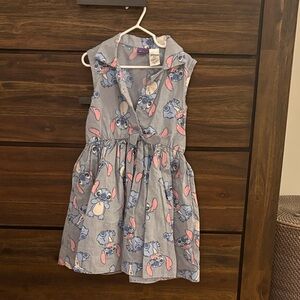 Disney Blue Stitch Print Faux Tie-Waist Casual Dress with Pink Accents